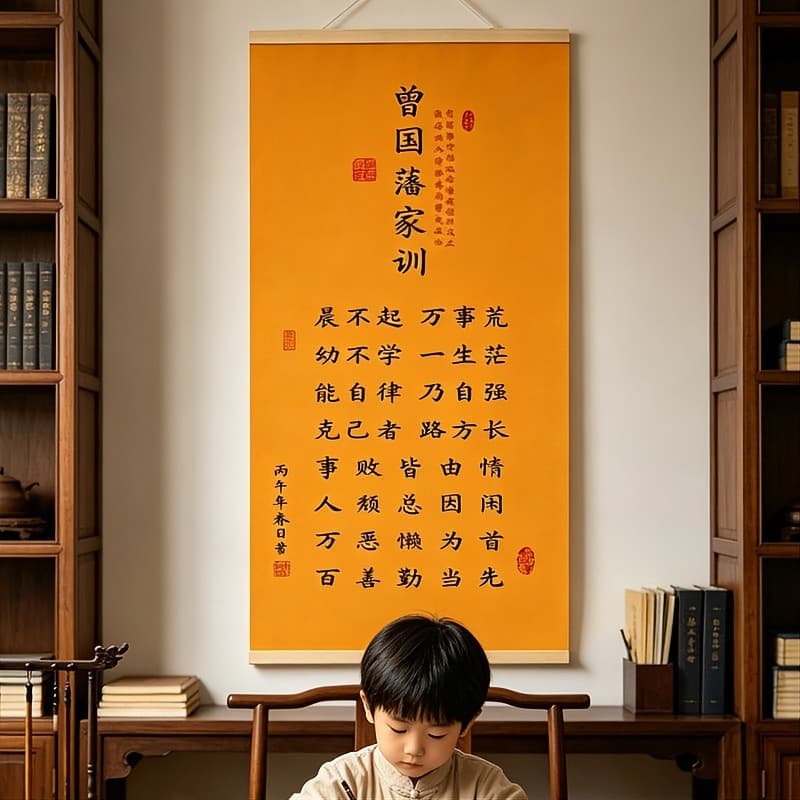 Zeng Guofan Family Motto Hanging Scroll, New Chinese Style for Living Room or Study, Inspirational Calligraphy Wall Art