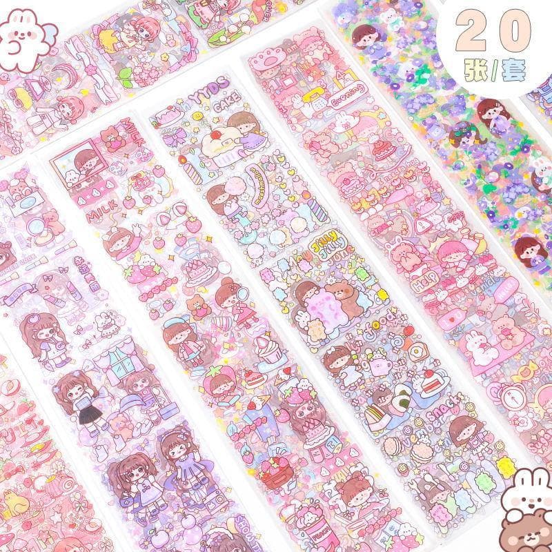 Long Strip Guka Sticker Book Stickers for Kids Girls Cute Cartoon Decoration PET Transparent Waterproof