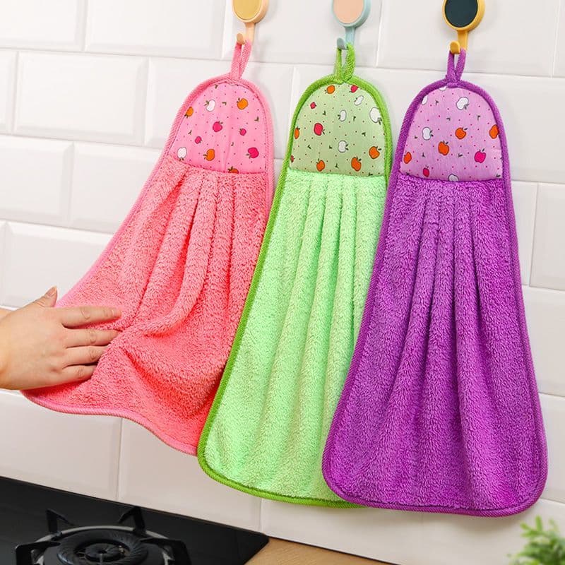 Kitchen Hand Towel Hanging Cute Coral Fleece Absorbent Towel for Home and Bathroom