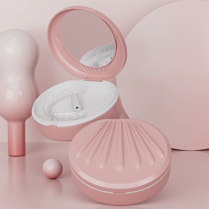 Retainer Case with Mirror for Invisible Aligners, Denture Cleaning, Tooth Storage, Portable