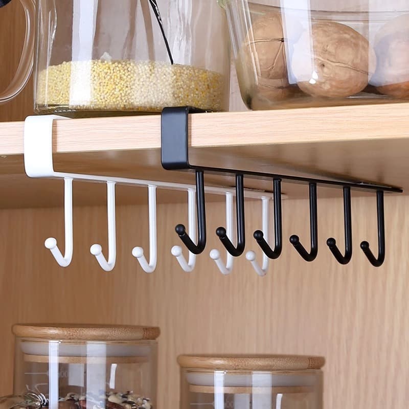 Kitchen shelf no-drill hook rack for cabinet door, hanging storage organiser