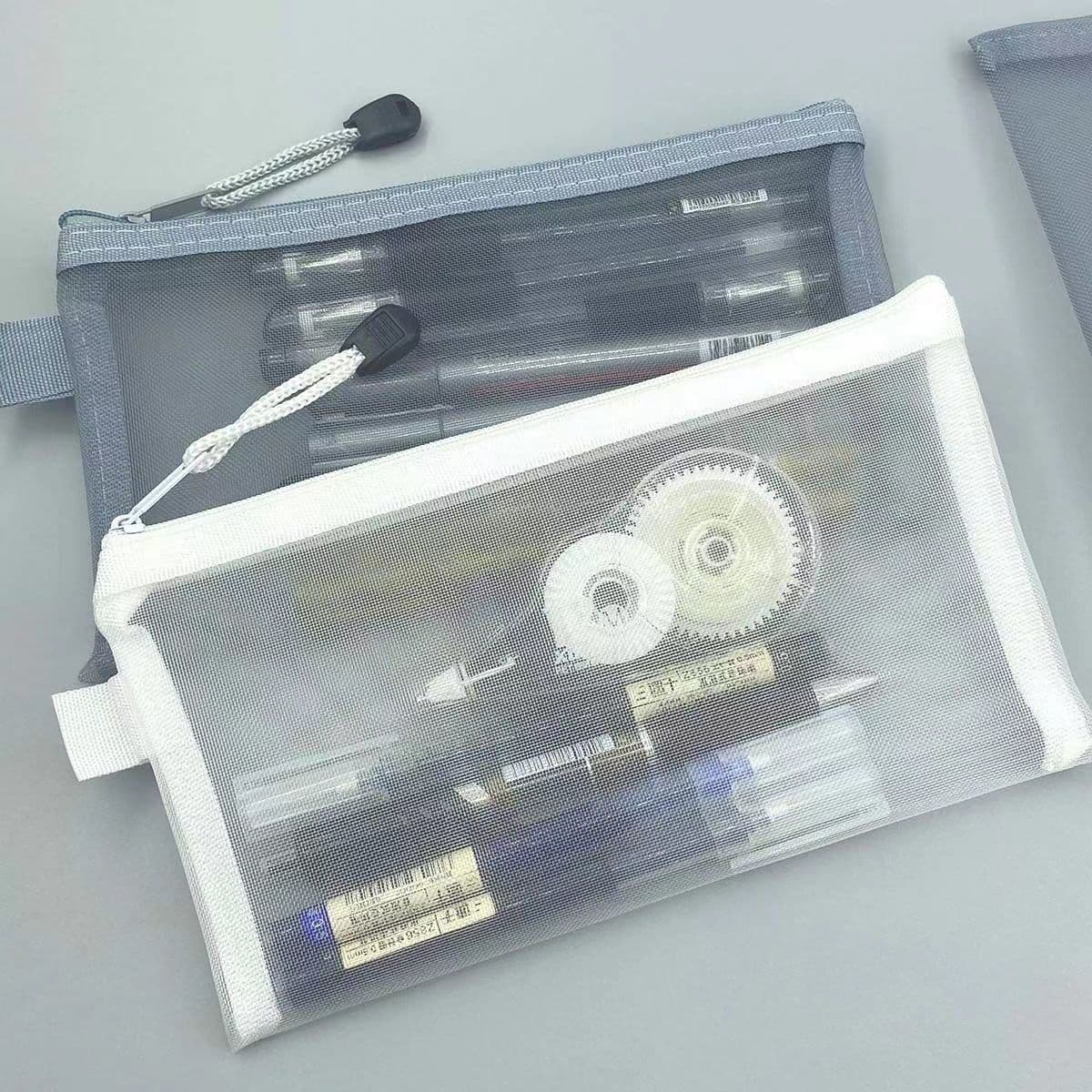 Minimalist Transparent Mesh Pencil Case Student Portable Pencil Case Storage Bag Large Capacity Pencil Pouch Exam Stationery Bag