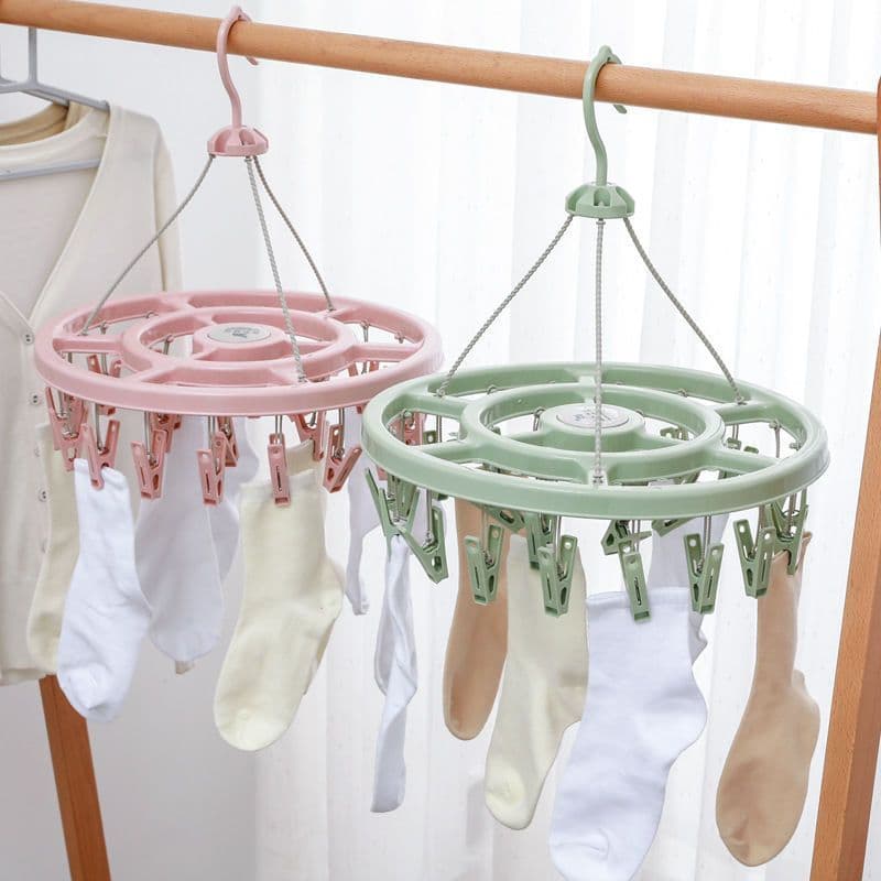 Windproof Plastic Hanger with 32 Clips for Adults, Kids and Baby Socks - Household Drying Rack