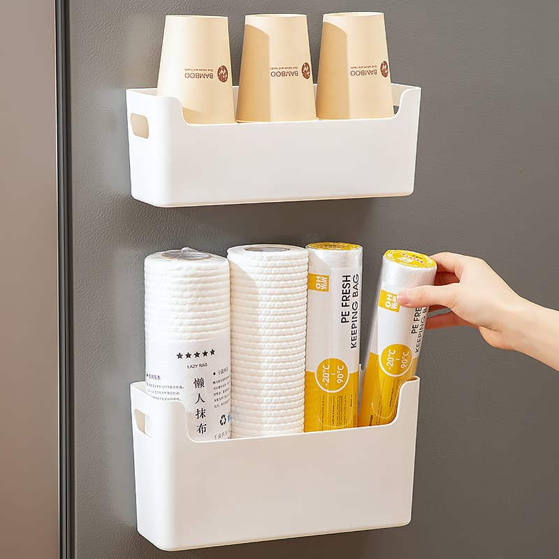 Kitchen Seasoning & Bathroom Tissue Storage Box, Plastic Fridge Side Wall-Mount Organiser, Household Set