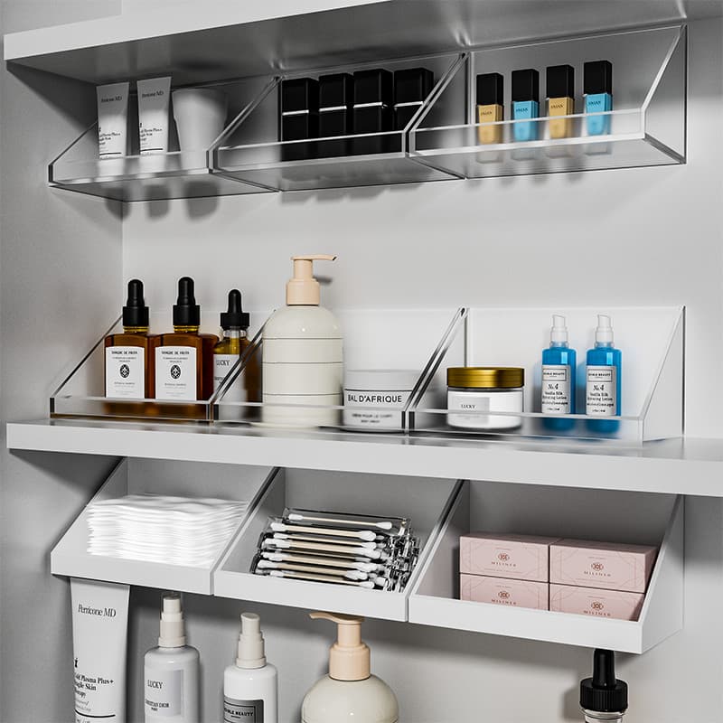 Mirror cabinet storage box for bathroom vanity, wall-mounted angled organisers for cosmetics and lipsticks