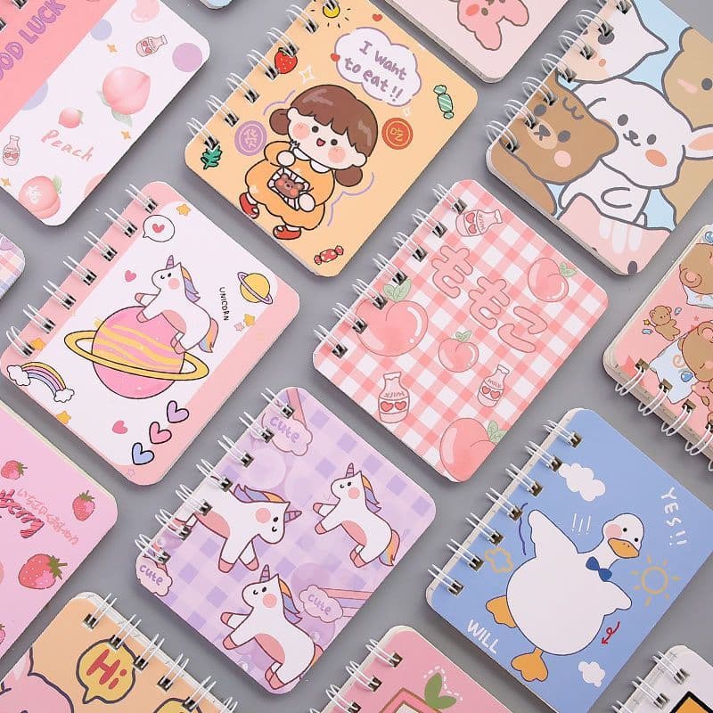 Cute Mini Coil Notebook, Cartoon Pocket Notepad, Portable, Gift for Primary School Students