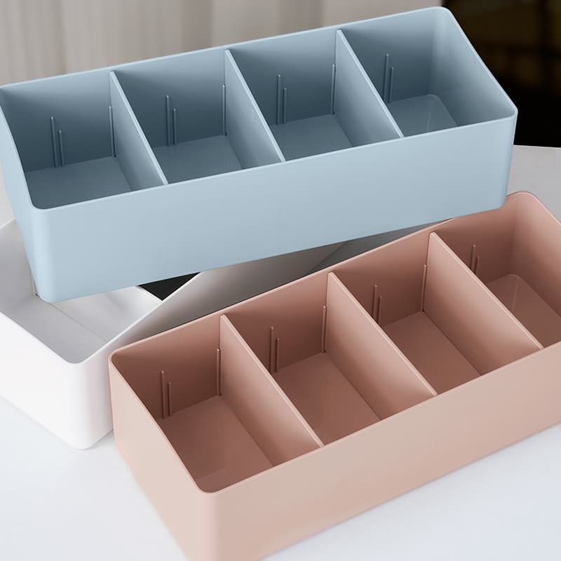 Rectangular Desktop Storage Organiser with Dividers for Cosmetics – Multi Compartment Plastic Case