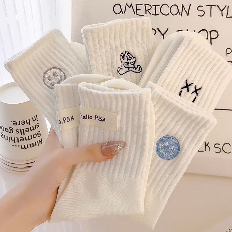 Women's Cartoon Ankle Socks – Summer Thin, Mid-Calf, White Short Socks