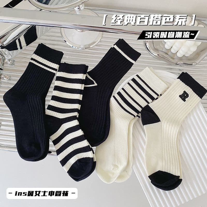 Pure Cotton Socks Women's Trend Letter Embroidery Stripe High Appearance Autumn Long Socks
