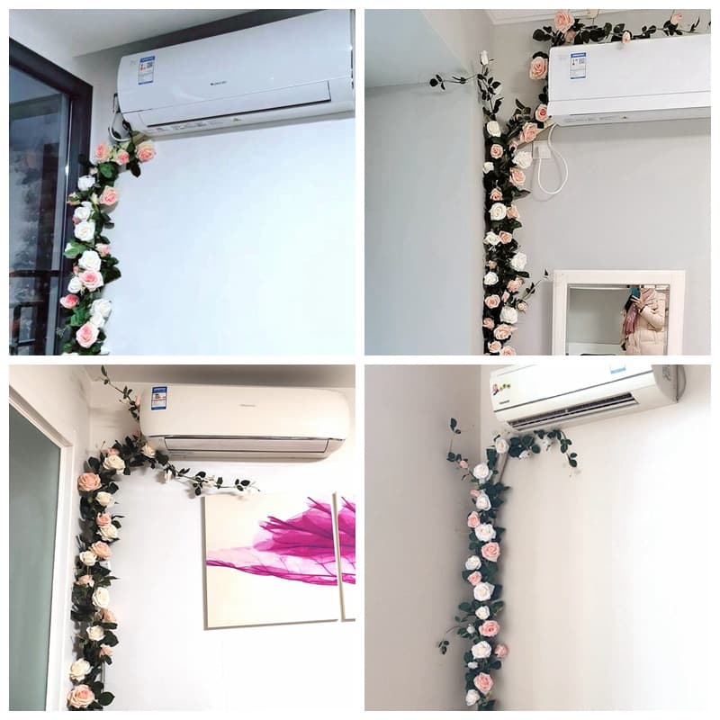 Artificial rose vine for hiding air conditioning pipes, downpipes, wall wires and other exposed areas