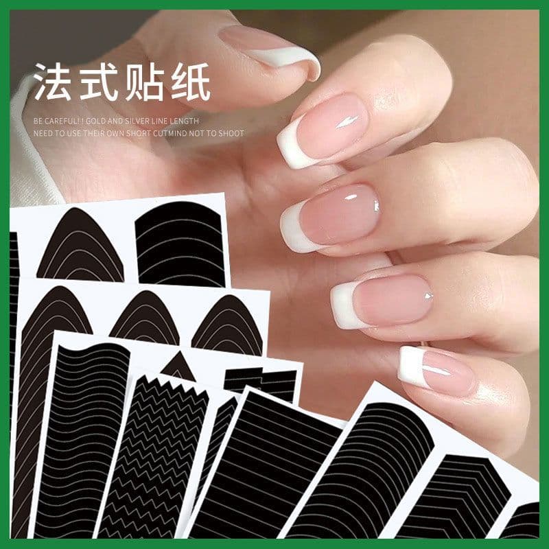 French Smile Nail Art Sticker Set with 3D Bow and V-Shape Smile Designs