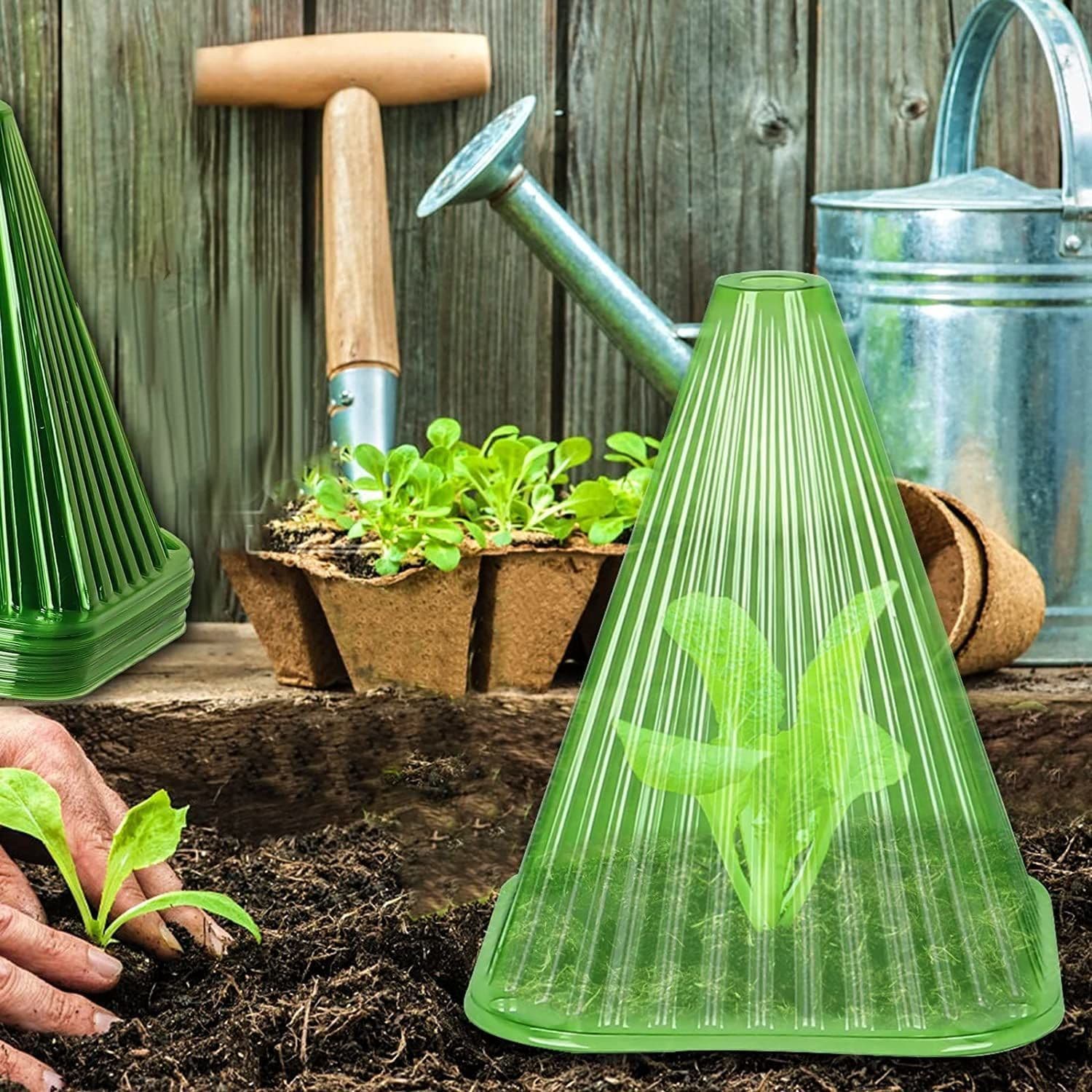 Reusable Heavy-Duty Green Square Plant Cloche for Greenhouse, Bird, and Frost Protection