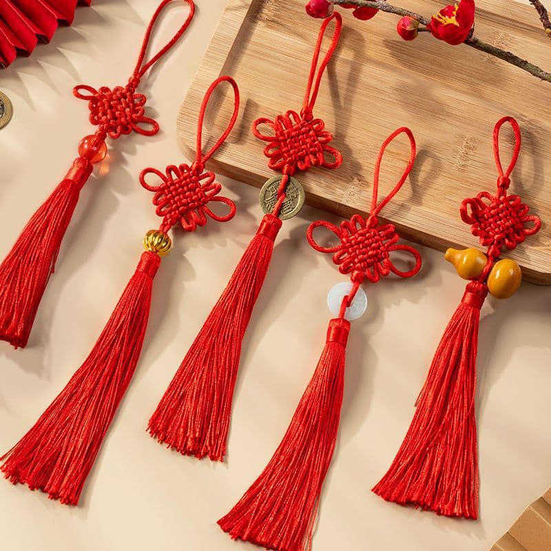 Small Chinese Knot Good Luck Charms, Potted Plant Decoration, Peace Gourd, Yuanbao, Small Car Hanging Ornament, Handmade Tassel