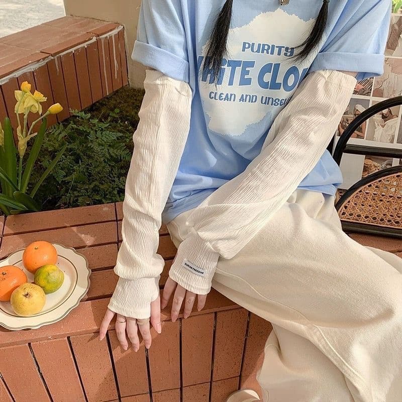 New Solid Colour Ice Silk Arm Sleeves for Summer, Loose Pleated Design, Outdoor Cycling Arm Protection