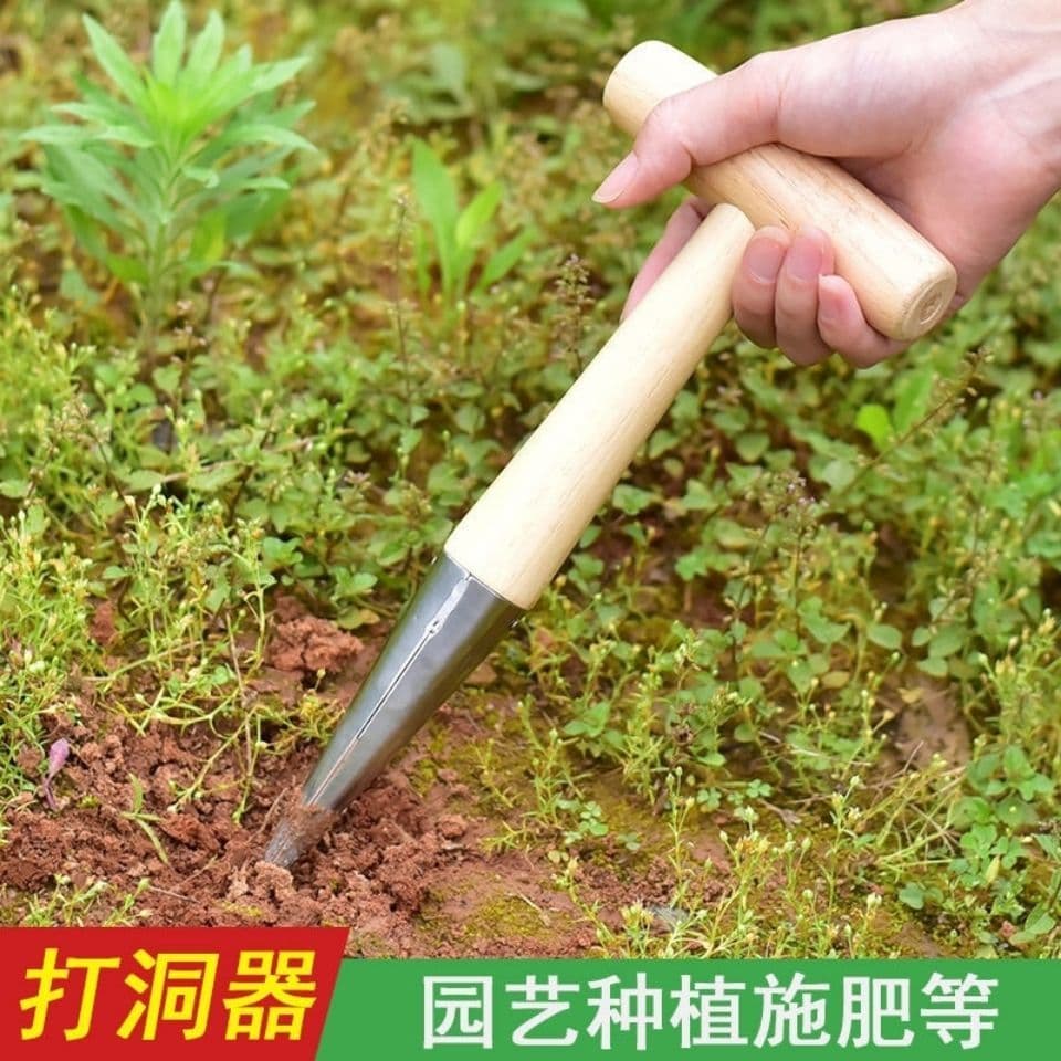 Stainless Steel Dibber with Wooden Handle for Sowing, Transplanting, and Fertilizing - Multi-Purpose Garden Hole Puncher for Seedlings and Succulents