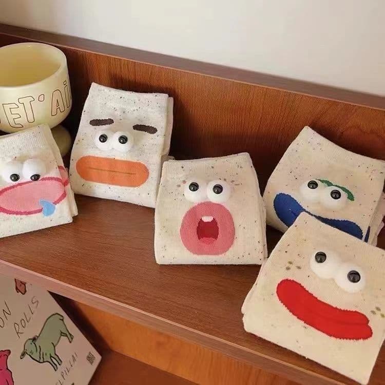 Spring/Summer lightweight novelty yarn mid-calf socks for women, cartoon sweat-absorbing cotton socks, trendy