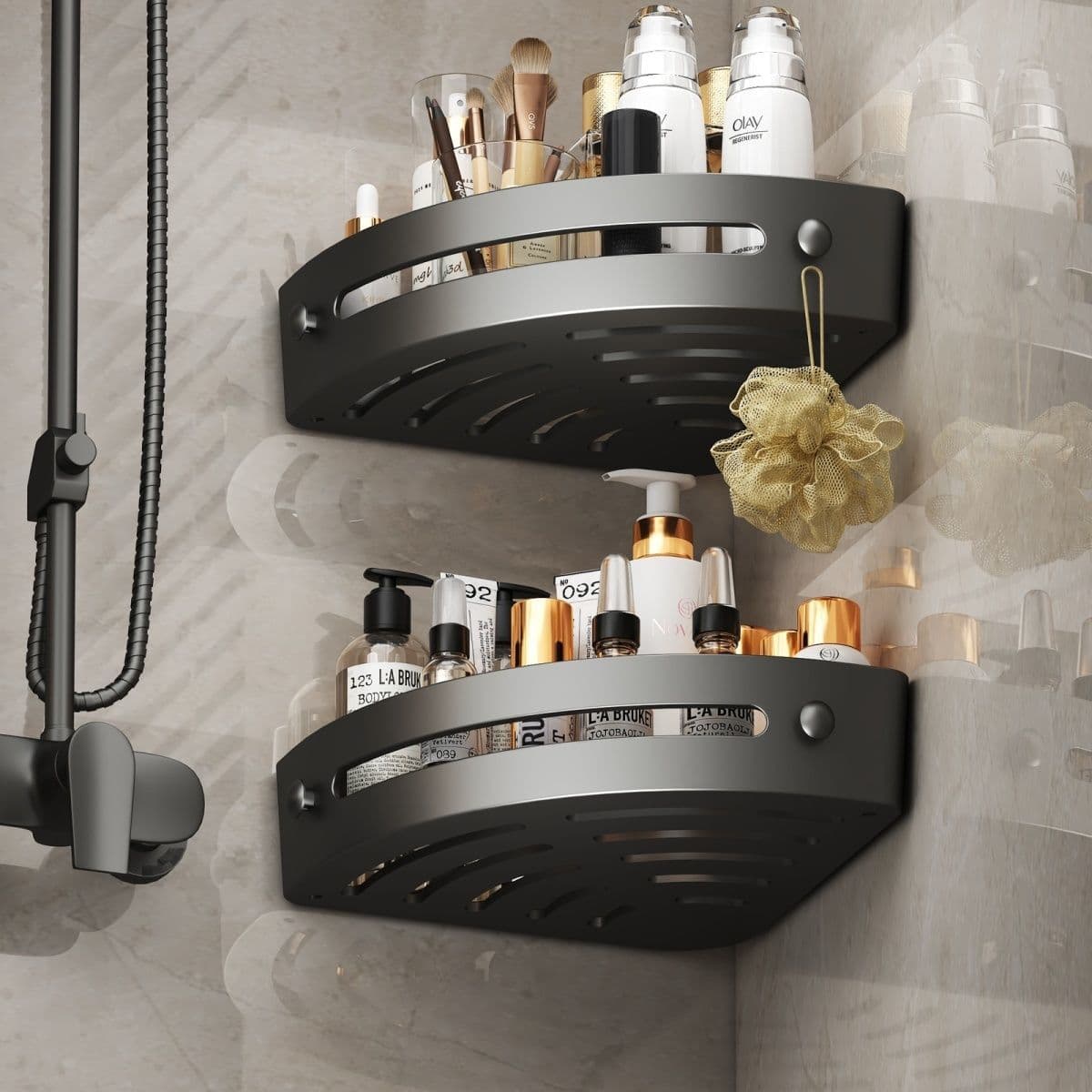 No-Drill Bathroom Triangle Shelf Wall-Mounted Storage Rack for Vanity, Toilet, Kitchen Corner Organiser