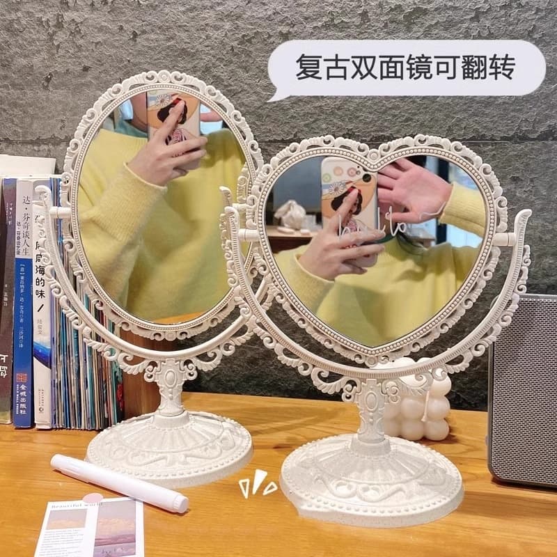 European-style vintage makeup mirror, double-sided princess mirror for bedroom, dorm desk