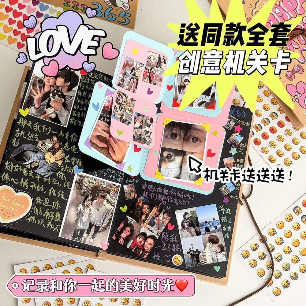 DIY photo album accordion fold creative gift handmade pasting style for couples, friends, birthday memory book