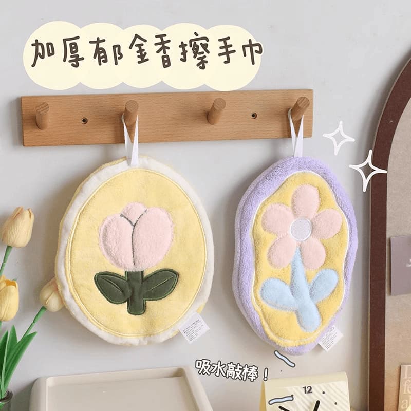 Tulip hand towel, extra thick, double-layer, absorbent, no lint, kitchen hanging cloth, children's handkerchief, square towel