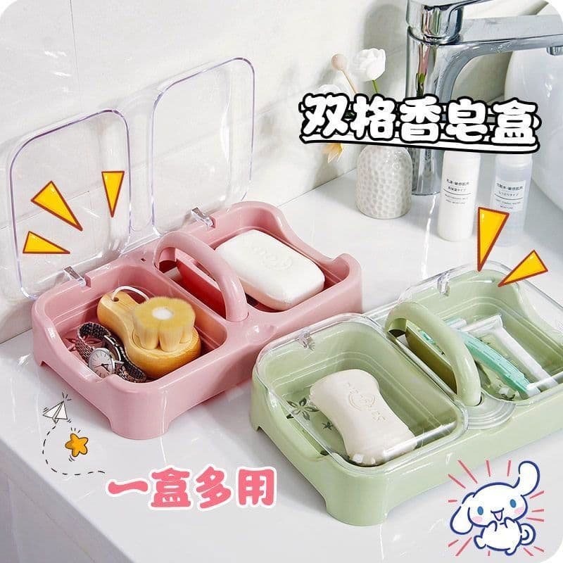 Creative waterproof handmade soap dish with lid, draining, large double compartment