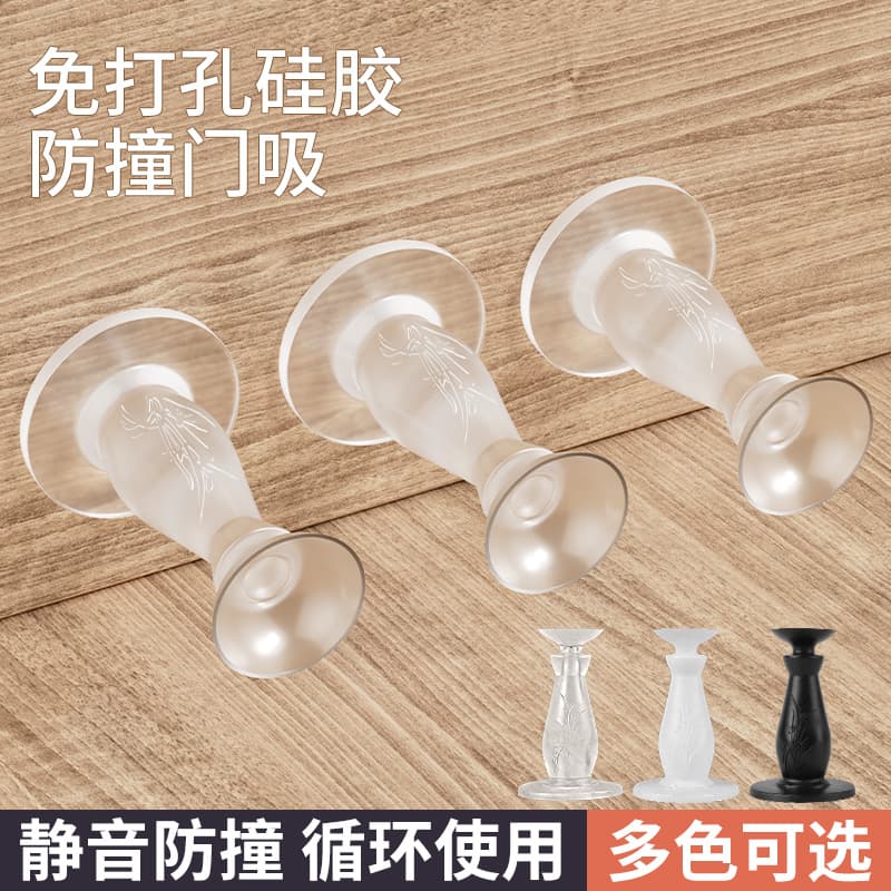 Door stopper, no-drill silicone bumper, adhesive door handle protector for home, bathroom, toilet