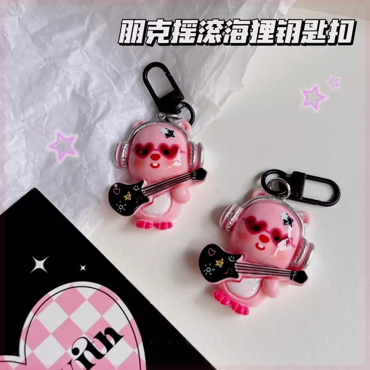 Punk Rock Beaver Keyring – Cute Cartoon School Bag Charm, Ins Star Gift for Besties