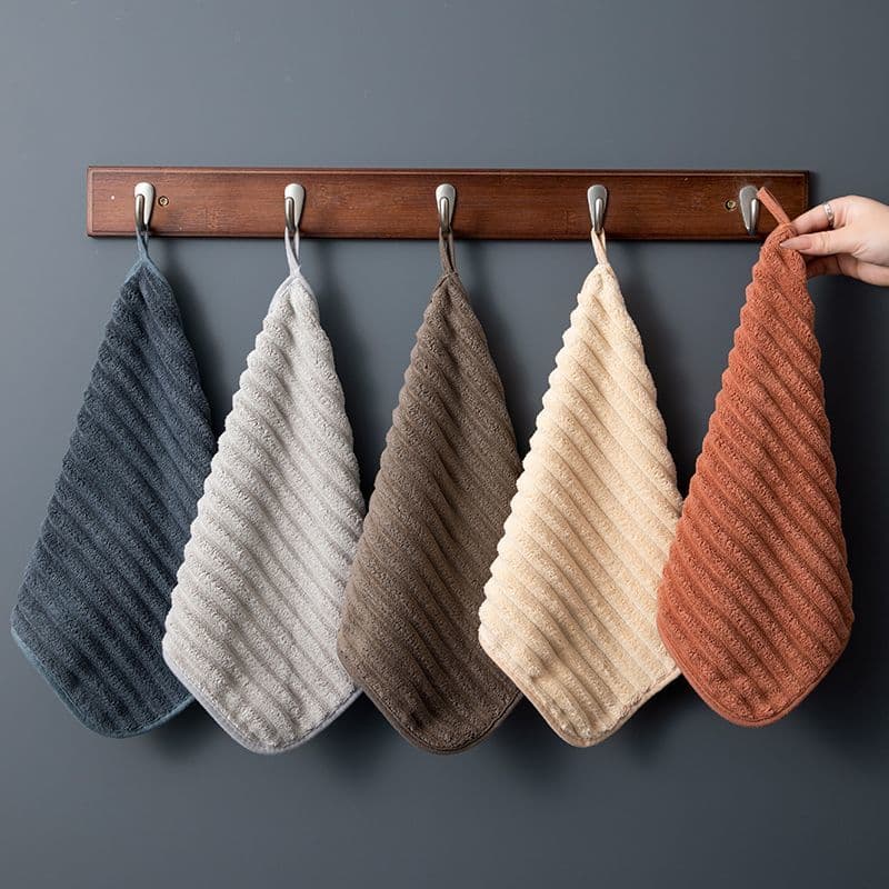 Hanging Hand Towel Kitchen Towel Bathroom Towel Coral Fleece Soft Absorbent Quick-Dry Non-Shedding Cleaning Cloth