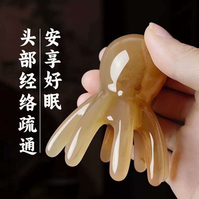 Octopus massage comb, white buffalo horn, meridian comb for scalp and head therapy, shampoo comb for home use
