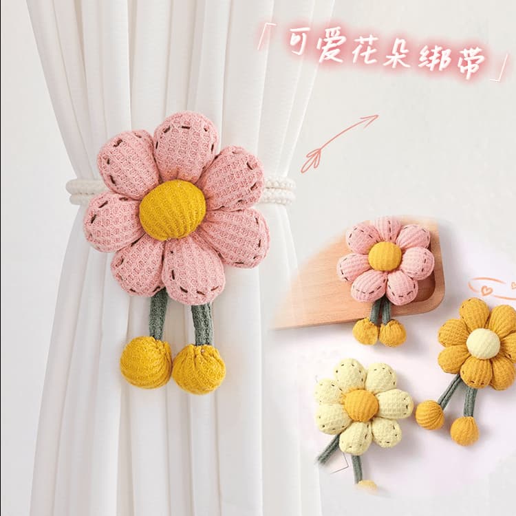 Fresh Floral Curtain Tiebacks - Creative Adjustable Organza Curtain Holdback Straps with Decorative Cords