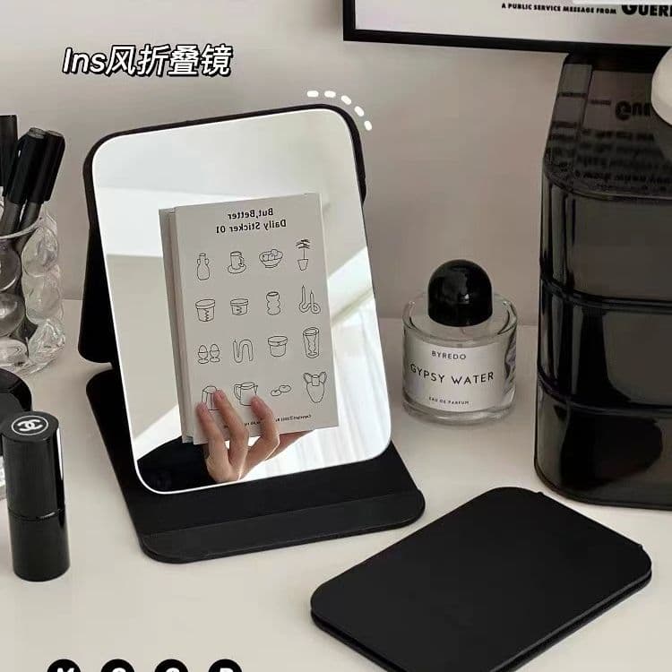 Folding Vanity Mirror for Dorm, Portable Desktop Makeup Mirror with Full Screen