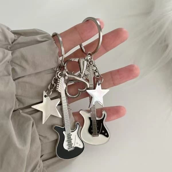 Electric Guitar Star Bass Keyring Retro Charm Sweet Cool Y2K