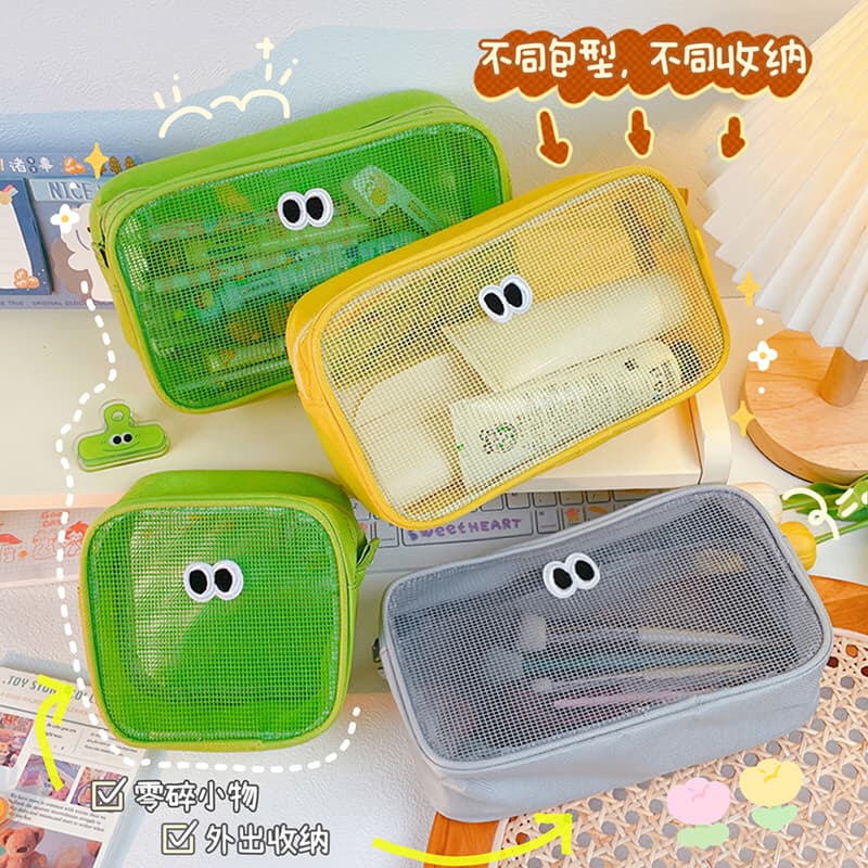 Cartoon Portable Makeup Bag Women's New Mesh Eye Travel Cosmetic Bag Mini Toiletry Organizer