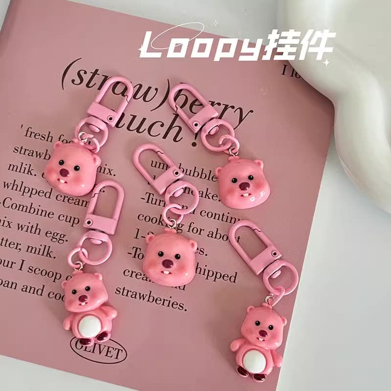Pink Little Beaver Ruby Keychain Cartoon Cute Gift for Friends Schoolbag Charm Accessory