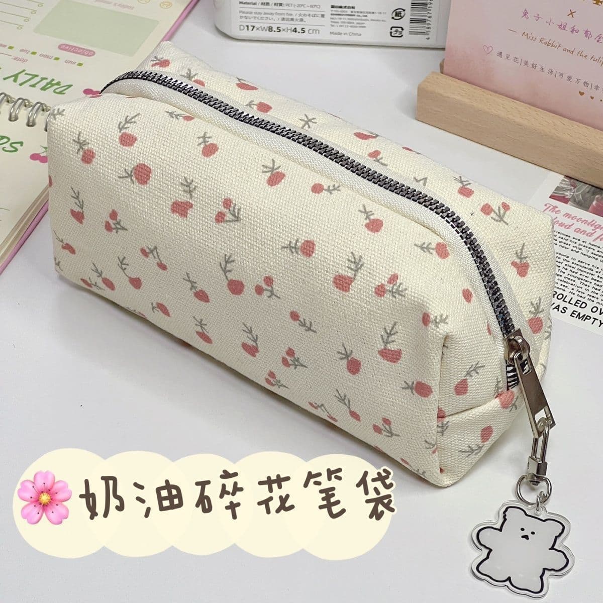 Simple floral pencil case, high-capacity storage bag for girls, students, and makeup
