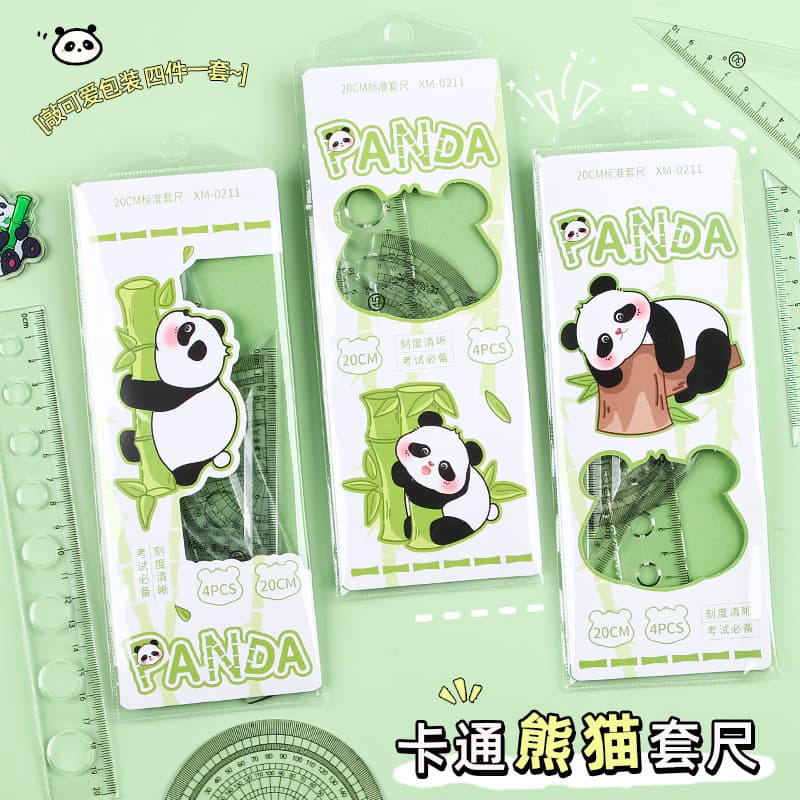 Creative Panda Cartoon Ruler Set - Students Drawing Ruler, Triangle, Protractor Kit