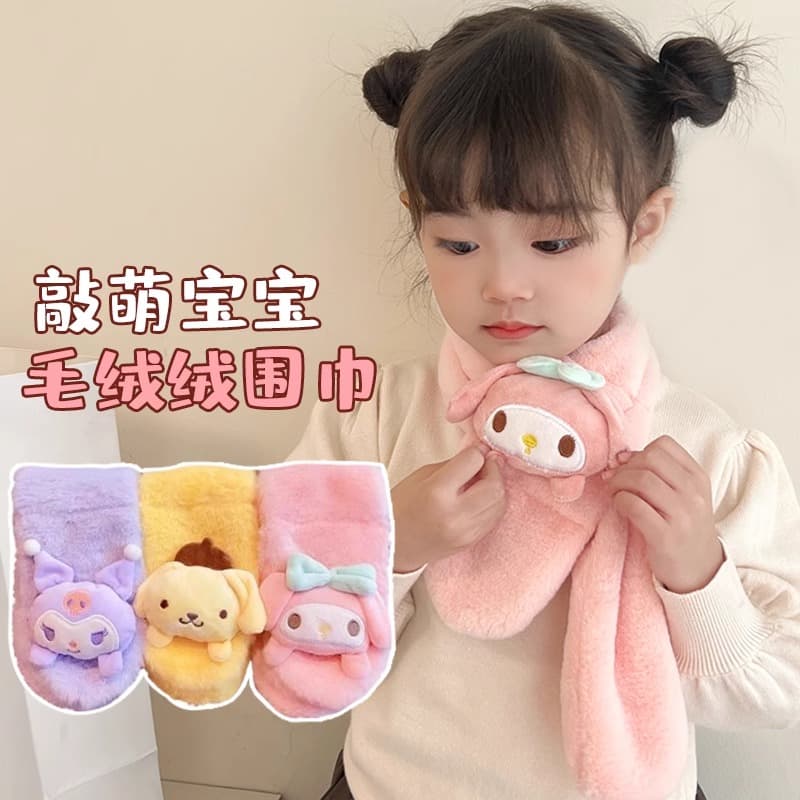 Kids Cartoon Fleece Scarf, Cross-over Thick Warm Winter Scarf 2024