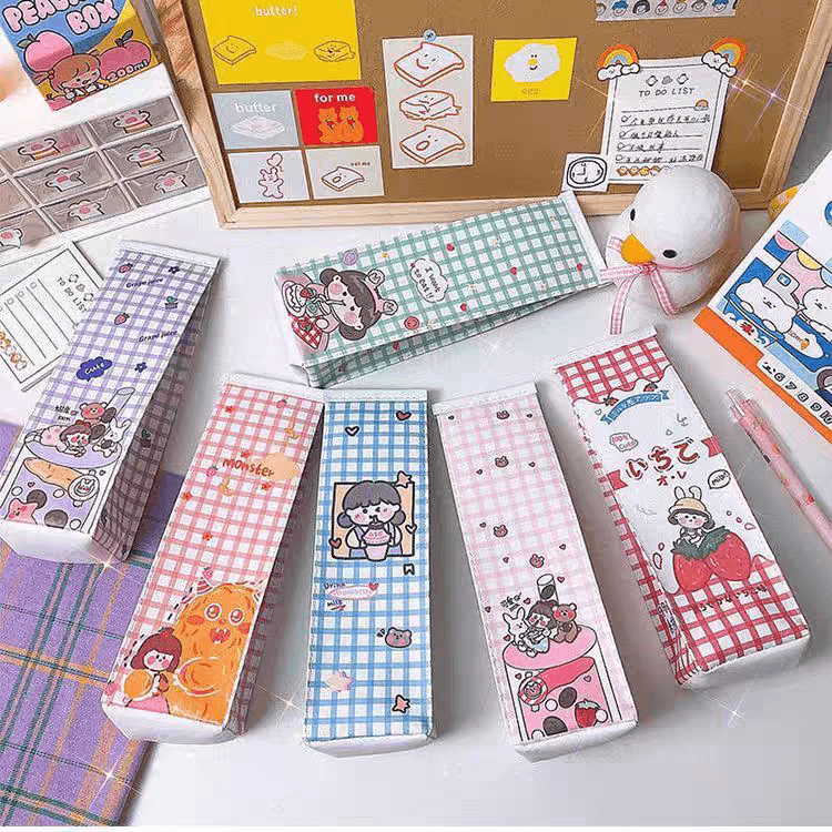Cartoon milk carton pencil case, student portable simple large-capacity storage bag, children's stationery pencil box