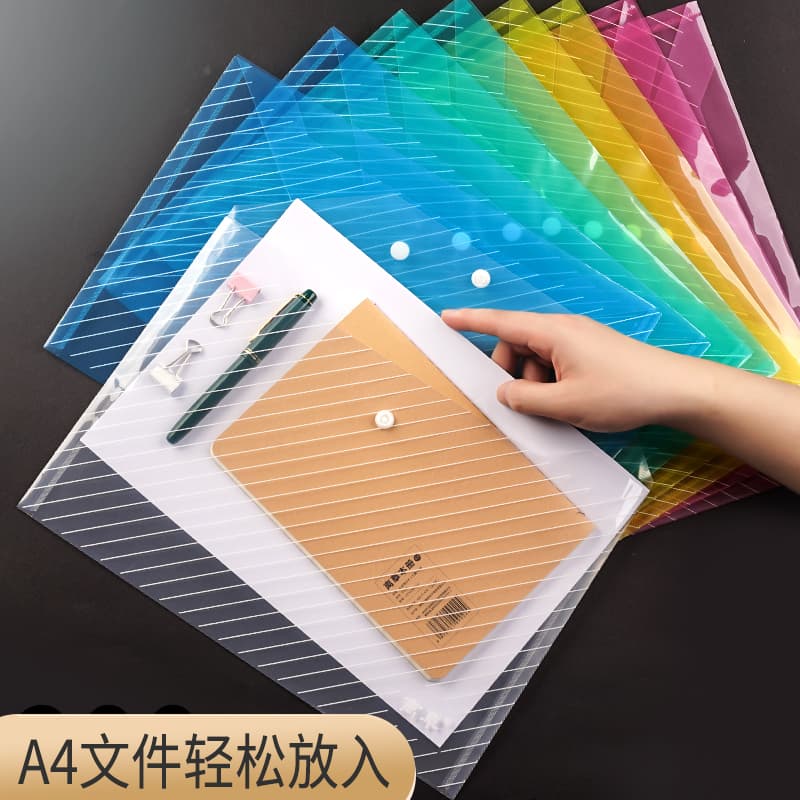 Heavy-duty label transparent document bag with snap button, waterproof, large capacity, organising and storage set for office use