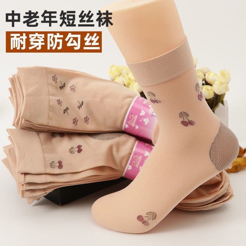 Women's sheer short ankle socks, loose-fit, durable, cotton-lined, for middle-aged and elderly, spring/autumn and summer