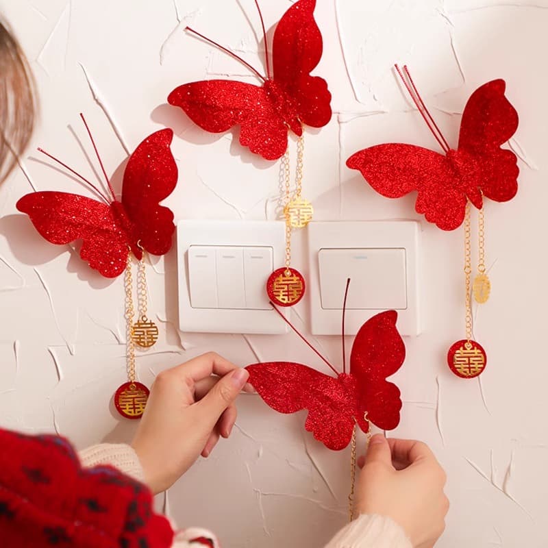 3D realistic red butterfly wedding decoration for bedroom and living room wall