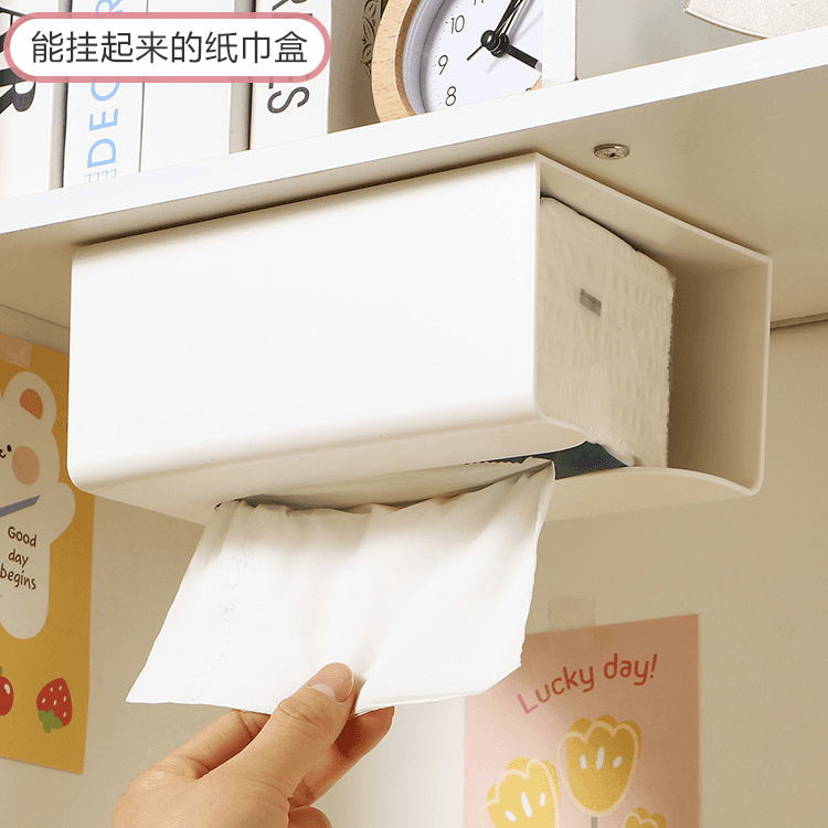 No-Drill Tissue Box Holder, Creative Wall-Mounted Bathroom/Kitchen Tissue Dispenser, Inverted Storage Rack