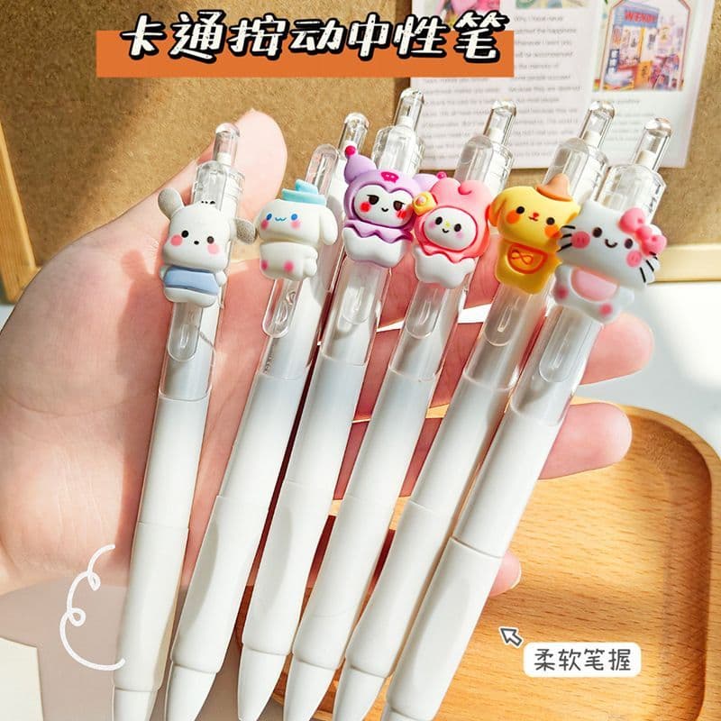 Cartoon retractable gel pen, cute design, black ink, for students, exams, office use