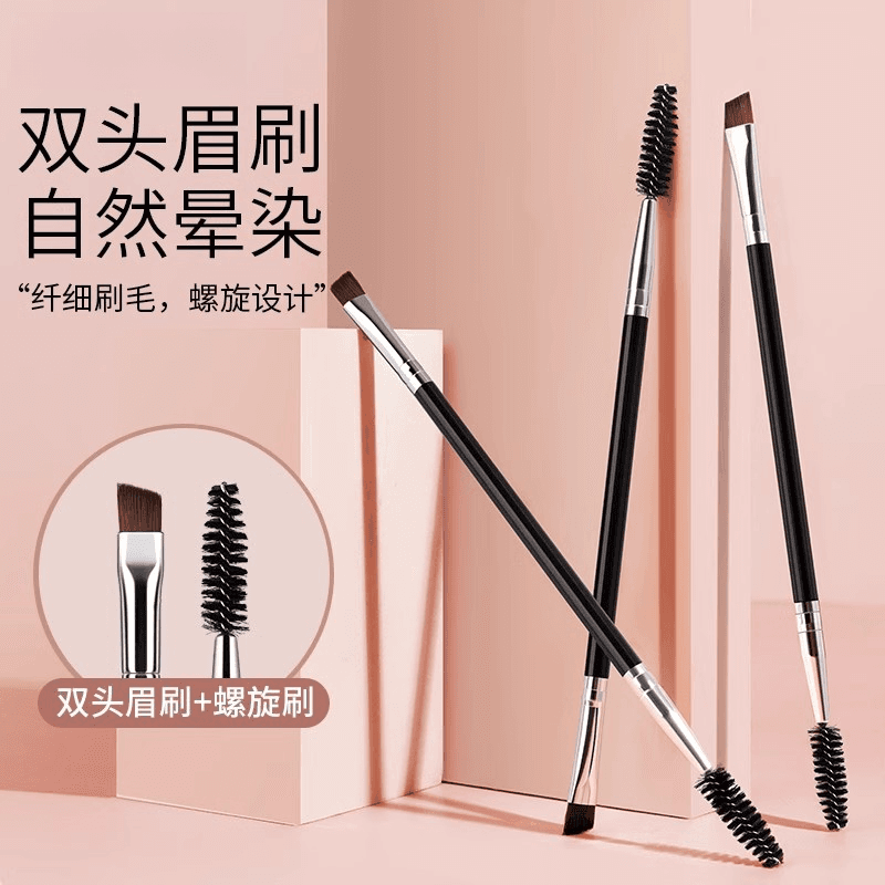 Dual-Ended Eyebrow Brush and Powder Brush Pen with Eyelash Curler, Eye Shadow Brush, Eyelash Brush, Precision Concealer, Eye and Brow Brush Set