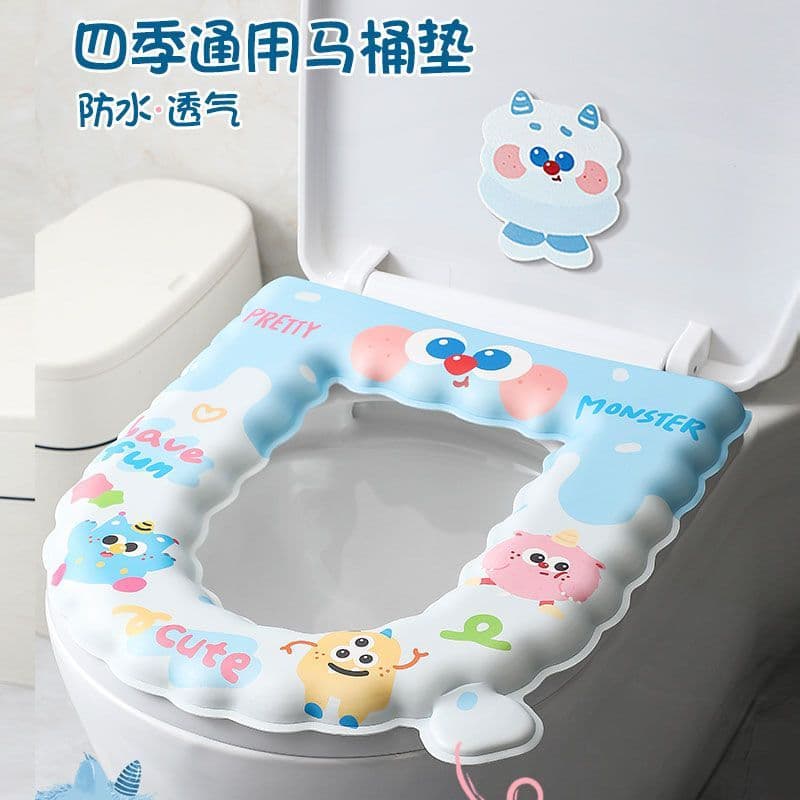 EVA Thickened Waterproof Toilet Seat Cover, Cartoon Pattern, Wipeable, No-Wash, U-Shaped