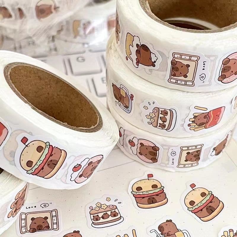 Capybara roll stickers, high-value cartoon cute hand account seal decoration for students