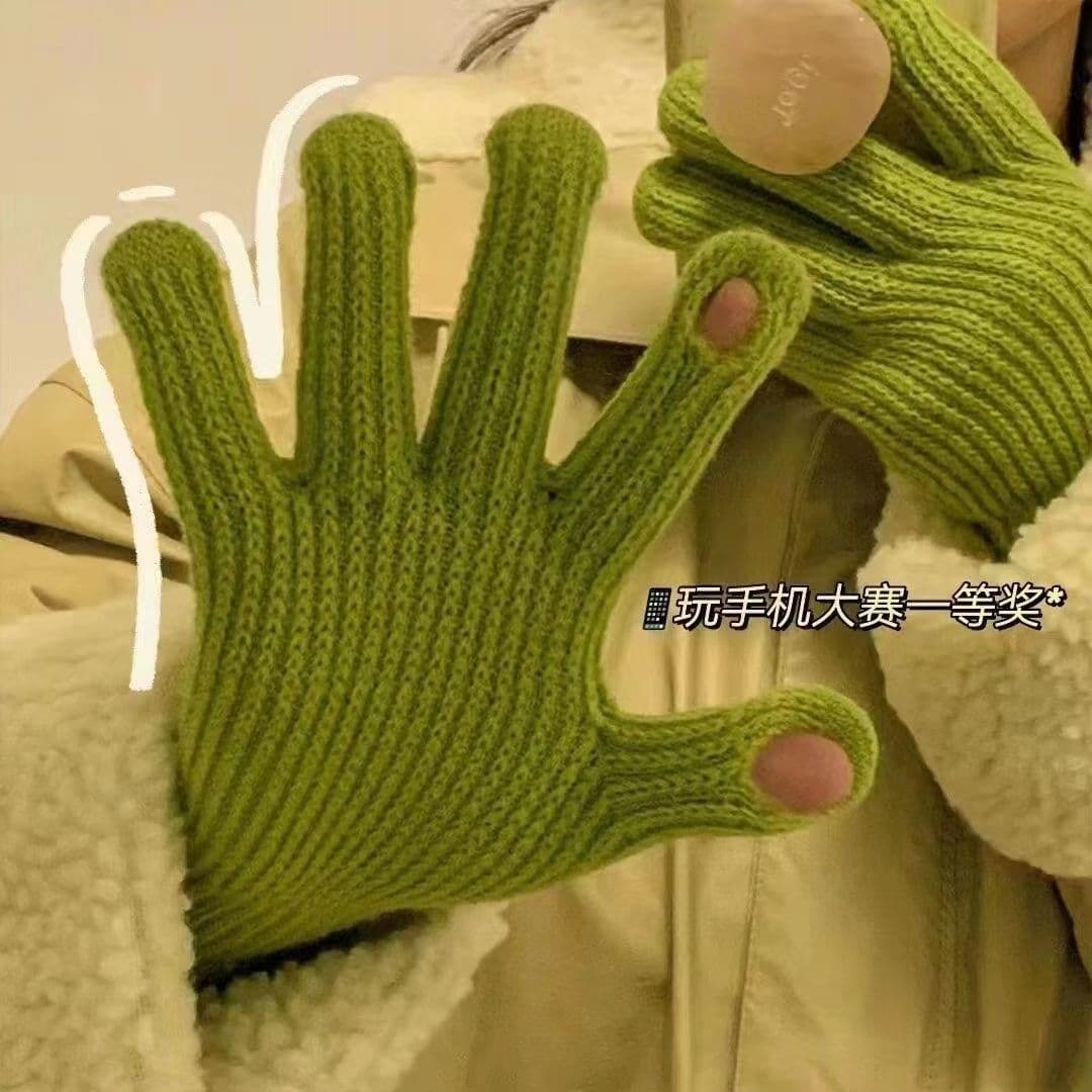 Korean ins style knitted touchscreen fingerless gloves for women, solid colour, warm and windproof, cycling, separated fingers