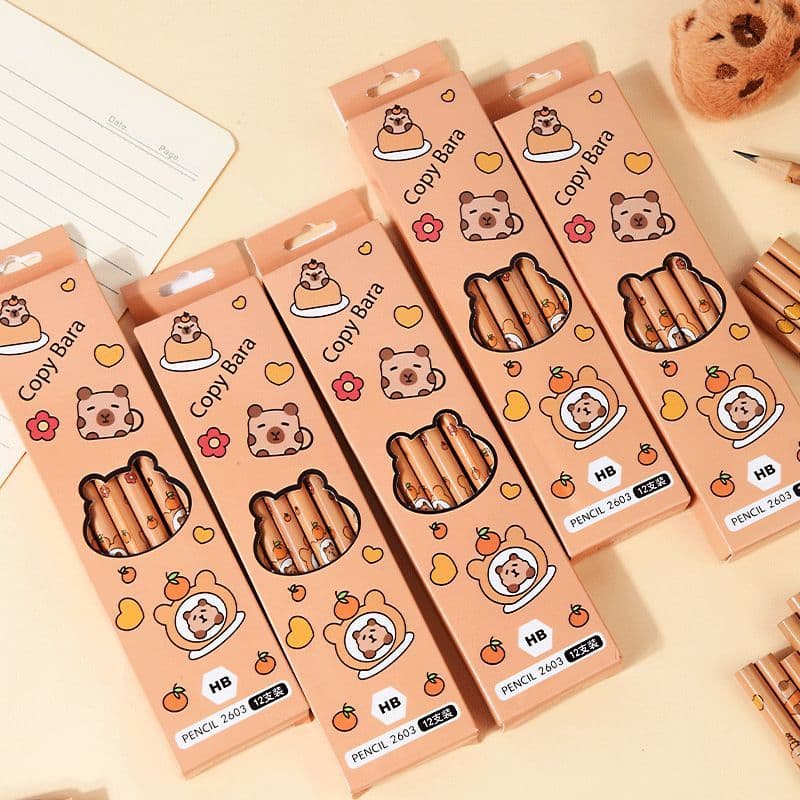 Capybara HB Practice Pencil, Sharpener and Eraser Stationery Set for Primary School Children