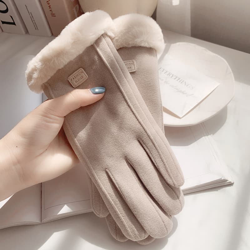 Women's Winter Fleece-Lined Warm Cycling Gloves with Suede Palm, Windproof