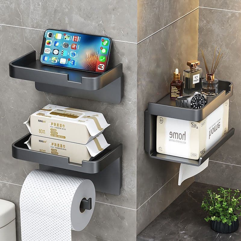 Wall-mounted bathroom toilet paper holder, double-layer tissue box for bathroom, no-drill toilet paper rack